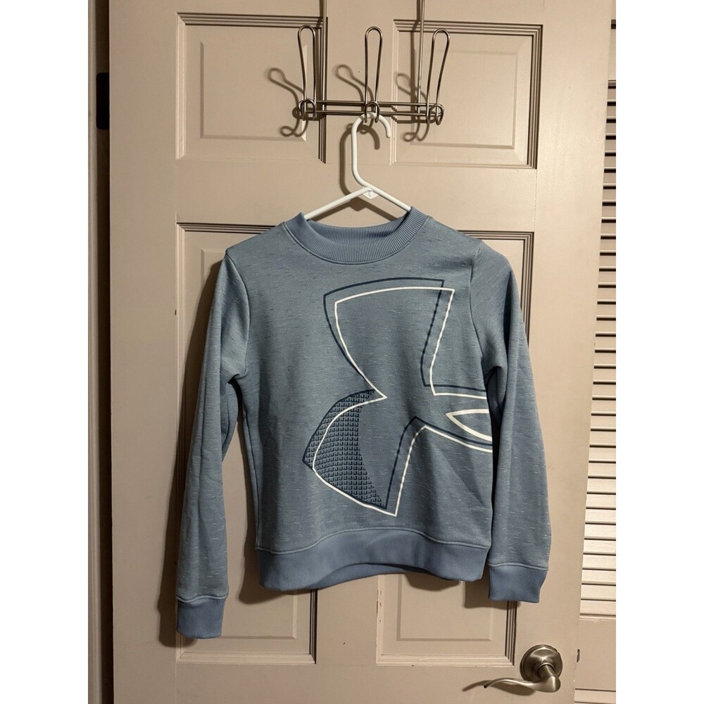 Under Armour Women's Light Blue Sweatshirt Logo Loose Fleece Crew Neck Size XS